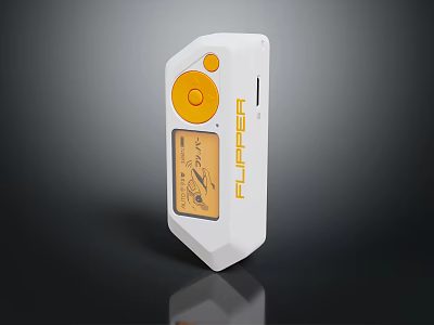 White Handheld Entertainment Device With Yellow Button And Flipper Logo 3d model
