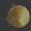 Traditional Handmade Drum With Woven Ropes Striped Body Worn Surface On Dark Background With Reflection