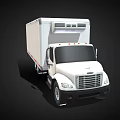 White Refrigerated Cargo Truck With Cab Long Trailer And Red Stripes
