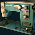 Industrial Sewing Machine With Turquoise Body Control Knobs And Foot Pedal