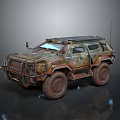 Camouflage Rusty Armored Military Vehicle With Large Tires Antenna Design