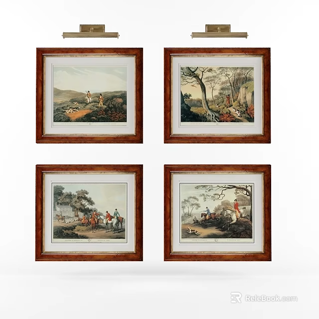 Vintage Framed Landscape Paintings With Natural Scenery Figures And Animals 3d model 