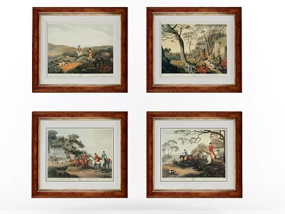 Vintage Framed Landscape Paintings With Natural Scenery Figures And Animals 3d model