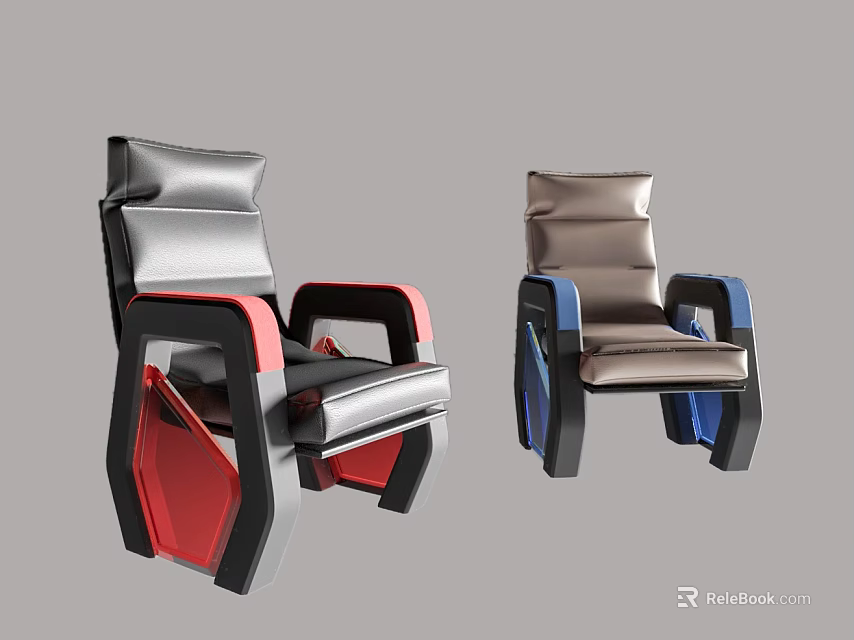 Modern Designed Chairs With Red Black And Blue Brown Color Details 3d model 
