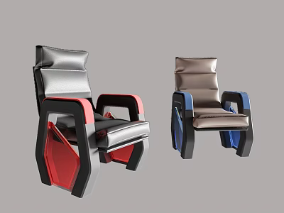 Modern Designed Chairs With Red Black And Blue Brown Color Details 3d model