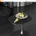 White Patterned Ceramic Plate With Pears On Black Round Side Table In Living Room 3d model