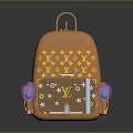 Stylish Orange Backpack With Gold Stars LV Logo Transparent Window And Purple Decorations