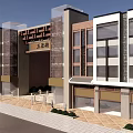 Modern Traditional Commercial Street With Glass Facades Stone Cladding Storefronts And Pedestrian Walkway