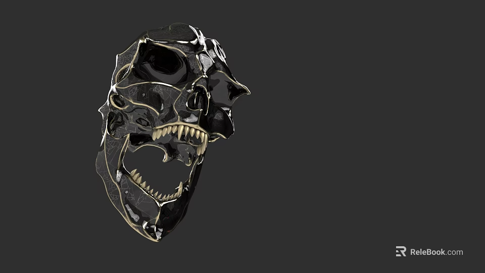 Black Metallic Skull Art Piece With Shiny Surface And Detailed Design 3d model 