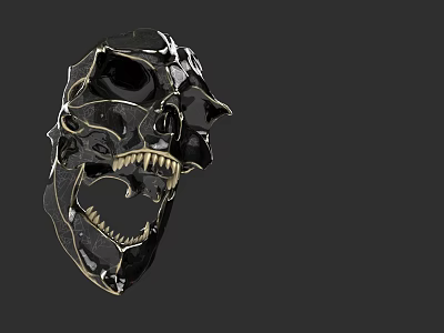 Black Metallic Skull Art Piece With Shiny Surface And Detailed Design 3d model