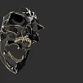 Black Metallic Skull Art Piece With Shiny Surface And Detailed Design