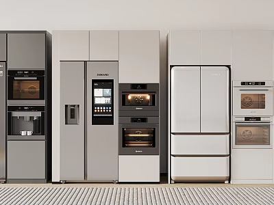 Stylish Modern Kitchen Appliances Featuring Refrigerator Oven Coffee Maker And More 3d model