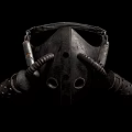 Vintage Metallic Gas Mask With Leather Strap Rusty Pipes And Circular Holes
