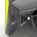 Modern Clothing Store Interior With Gray Flooring White Counters Metal Frames And Lighting