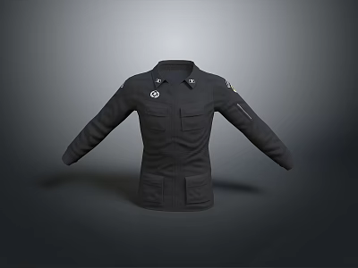 Black Casual Jacket With Multiple Pockets Front Patch And Functional Design For Daily Use 3d model