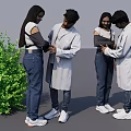Two People Helping With Shoulder Support Outdoor White Coat Green Plants Blue Sky