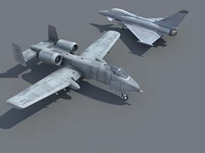 Two Military Fighter Jets in Gray Static Display with Different Wing Designs 3d model