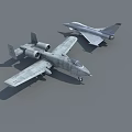 Two Military Fighter Jets in Gray Static Display with Different Wing Designs 3d model