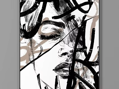 Black and White Abstract Female Face Line Art Modern Decorative Frame 3d model