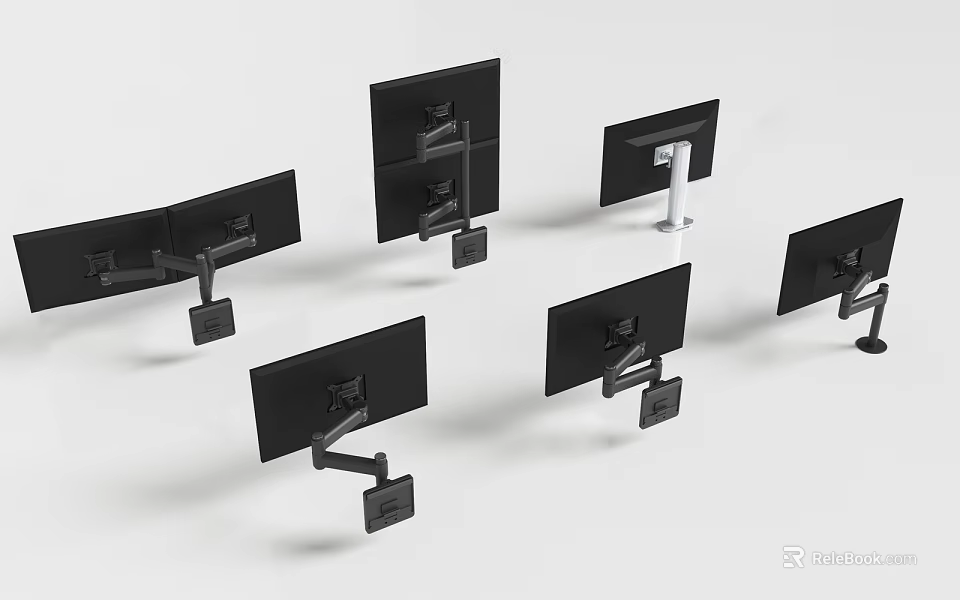 Multiple Black Iron Monitor Stands With Different Styles And Designs 3d model 