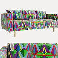 Sectional Sofa with Colorful Geometric Pattern and Wooden Legs Modern Design
