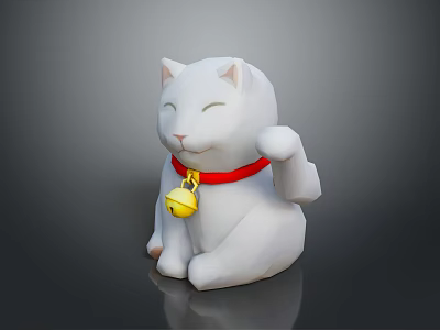 White Lucky Cat Decorative Furniture Ornament With Red Collar And Gold Bell 3d model