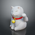 White Lucky Cat Decorative Furniture Ornament With Red Collar And Gold Bell