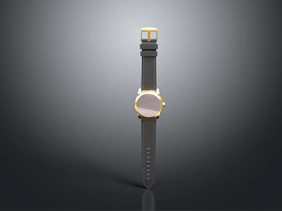 Stylish Fashion Watch Accessory with Black Leather Strap Gold Case and Pink Dial 3d model