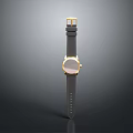 Stylish Fashion Watch Accessory with Black Leather Strap Gold Case and Pink Dial