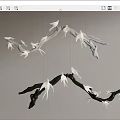 Branch Shaped Chandeliers With White Bird Decor In Black And White Design