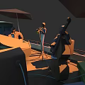 Wooden Boat Deck Featuring Live Music Band And Umbrella For Outdoor Performance