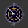 Circular Police Helicopter Landing Pad With Blue Yellow White Markings And Metal Staircases