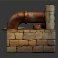 Brick Structure Equipment With Arched Entrance Green Liquid And Orange Pipe