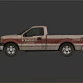 White and Red Striped Pickup Truck with KIMESTIN Logo and Reflective Surface