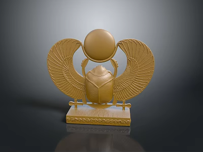 Golden Scarab Sculpture with Wings and Sphere on Decorative Base 3d model