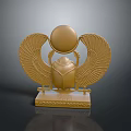 Golden Scarab Sculpture with Wings and Sphere on Decorative Base