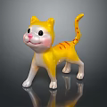 Cute Yellow And White Cartoon Cat Figurine With Striped Tail And Pink Cheeks