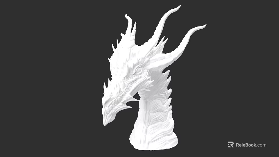 Game And Movie Mythical Dragon Character White Sculpture With Intricate Horns And Scales 3d model 