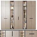 Modern Wooden Wardrobe Featuring Multiple Doors Open Shelves Books And Decorative Items