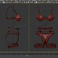 Burgundy Sheer Mesh Lingerie Set With Bralette And High Cut Panties Adjustable Straps Metal Hardware