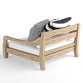 Natural Wooden Frame Leisure Chair With White Cushion And Striped Pillows