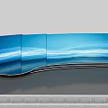 Modern Stage Design with Curved Multi Screen Blue Background and White Wave Lines 3d model