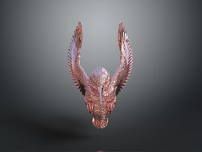 Copper Colored Eagle Sculpture with Spread Wings against Gray Background 3d model