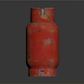 Red Rusty Gas Cylinder With RHH Label On Dark Background