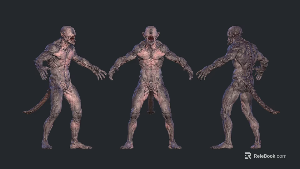 Three Angles View Of Muscular Monster 3D Model With Detailed Skin Texture 3d model 