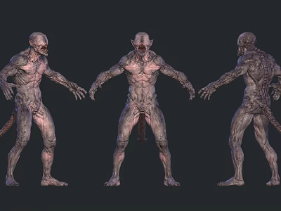 Three Angles View Of Muscular Monster 3D Model With Detailed Skin Texture 3d model