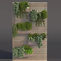 Vertical Living Plant Wall With Wooden Slat Background And Various Green Potted Plants