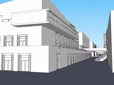Modern Commercial Street With Contemporary Buildings Shop Fronts And Pedestrian Walkway 3d model