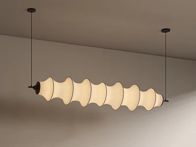 Elegant Wavy Cream Fabric Chandelier Suspended From Ceiling With Black Rods 3d model