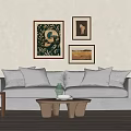 Quiet sofa tea table combination medieval sofa tea table combination 3d model